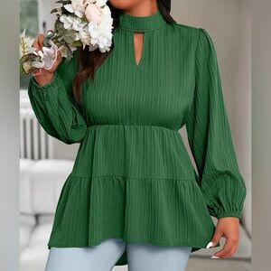 Green Tiered Long Sleeve Top EUC